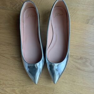 J Crew Silver pointy toe flats 8 1/2